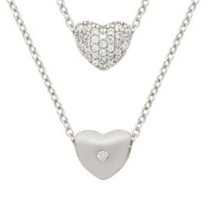 DOUBLE SIDED STERLING CZ HEART SLIDER NECKLACE